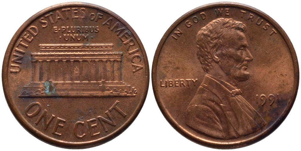 США 1 ЦЕНТ 1991 ЛИНКОЛЬН KM 201b цинк плакированный медью 66-1037