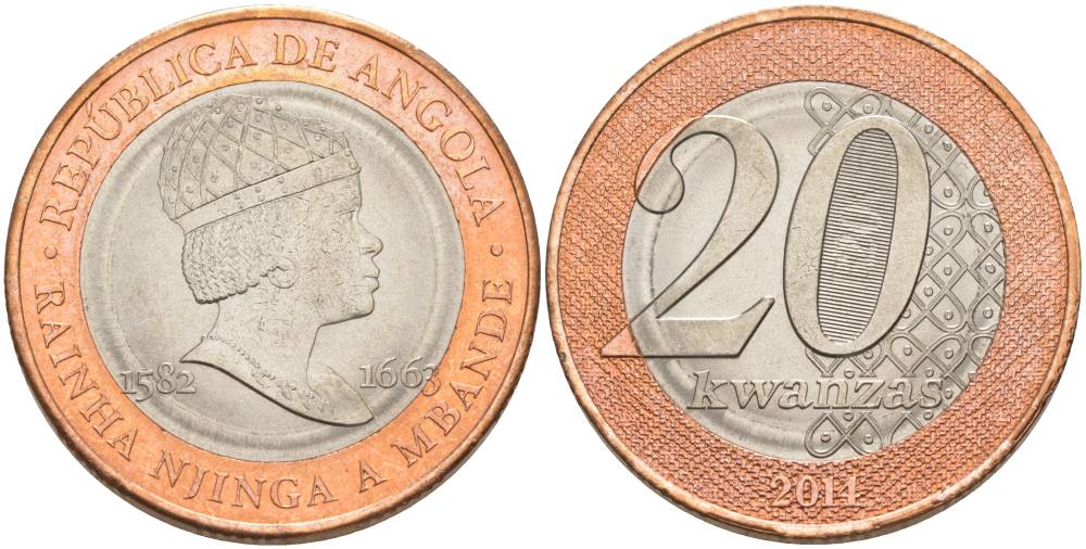 Ангола 20 кванза 2014 Королева Зинга Мбанди Нгола (1582-1663) KM 111 биметалл aUNC 69-114