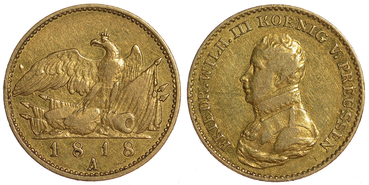 Пруссия 1 фридрихсдор 1818 Фридрих Вильгельм III Fr. 2426, J. 107, KM 398 золото 00-000-00