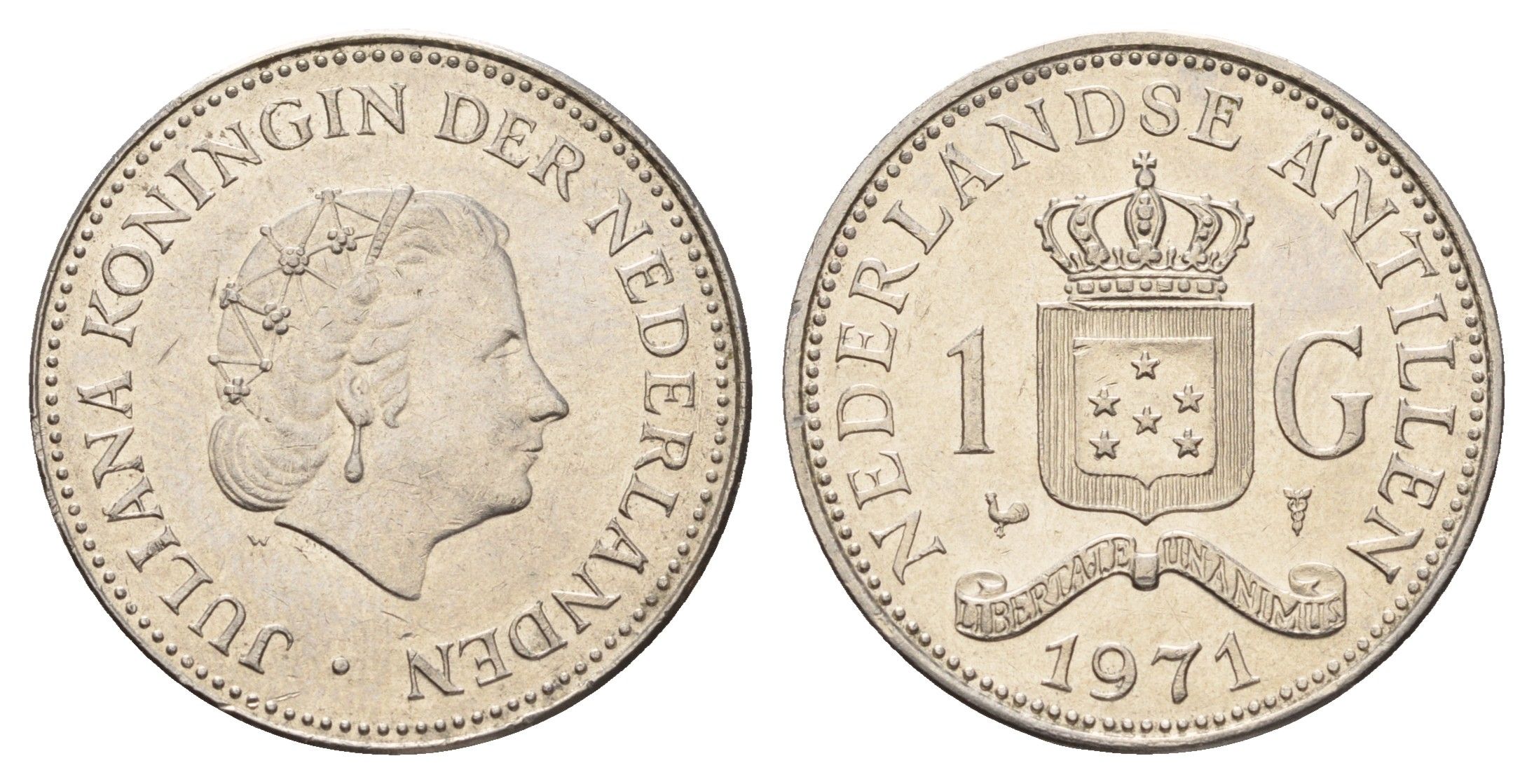 Нидерландские Антильские острова (Нидерландские Антилы) 1 гульден 1971 Юлиана (1948-1980) KM 12 никель 4671-1136