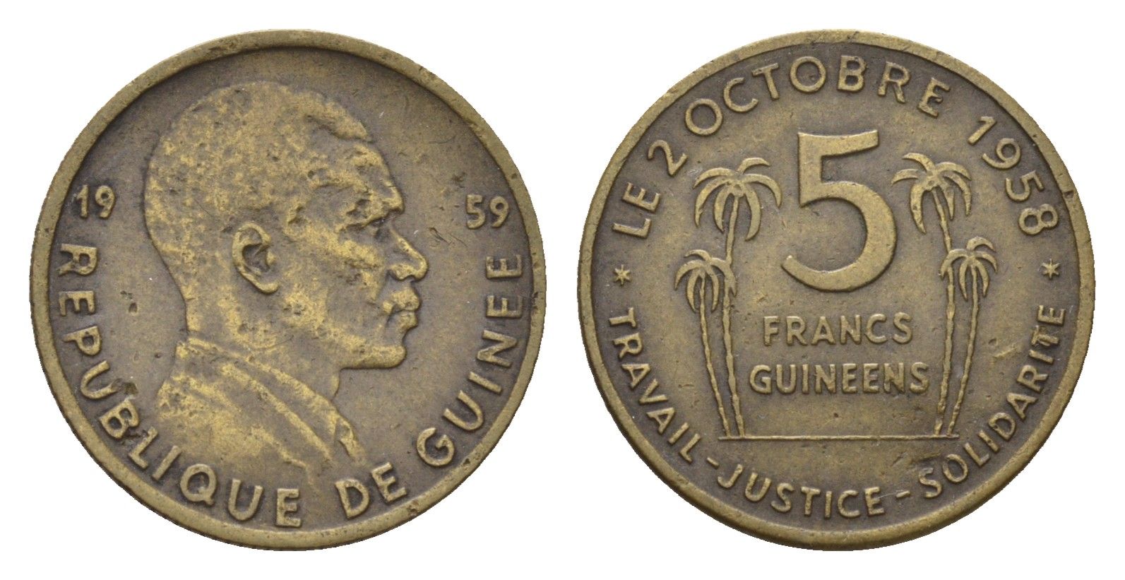 Гвинея 5 франков 1959 Ахмед Секу, год-тип KM 1 медь алюминий 4685-1017