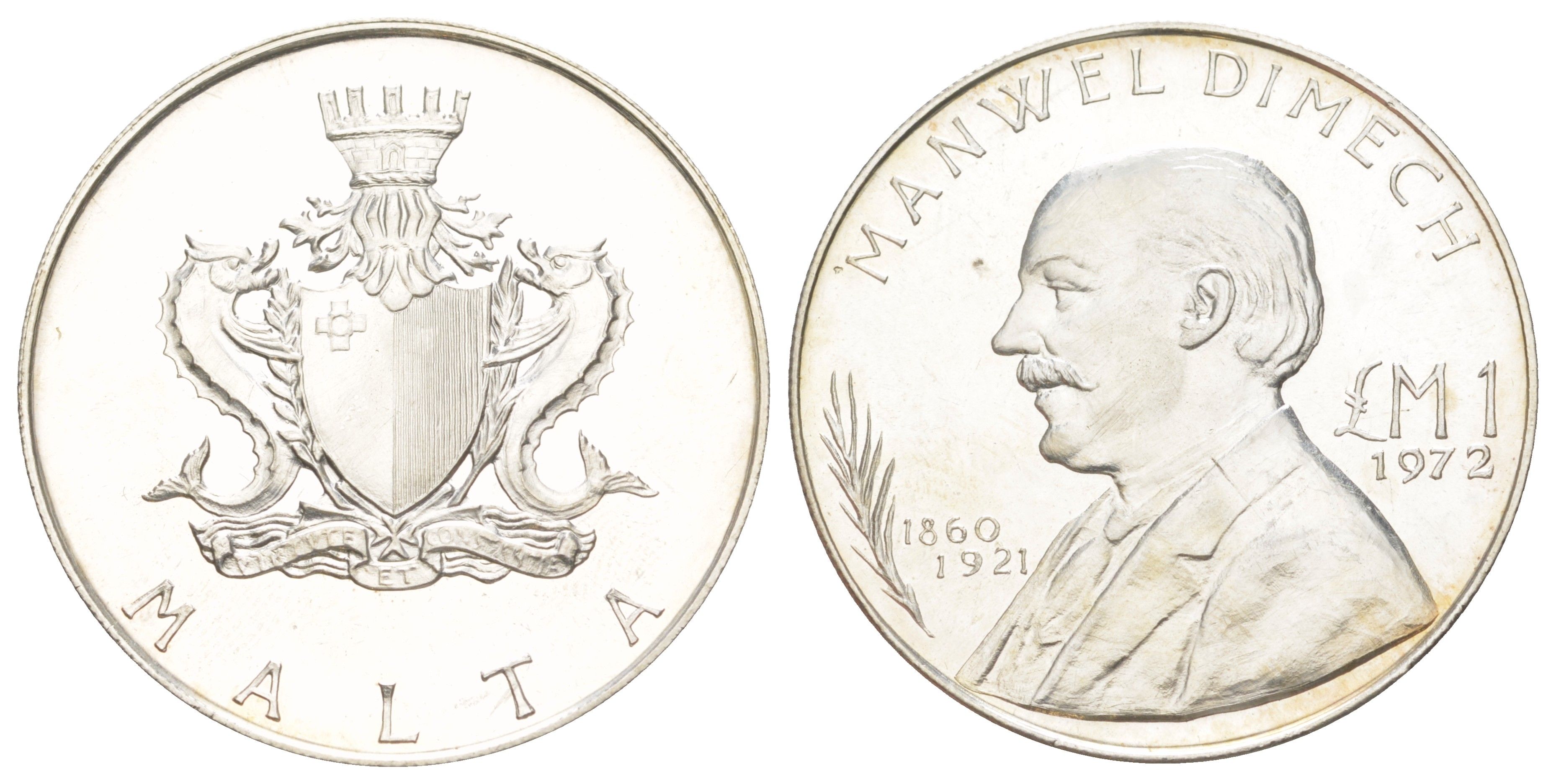 Мальта 1 лира 1972 Мануэль Димех KM 13 серебро BU 4178-1024