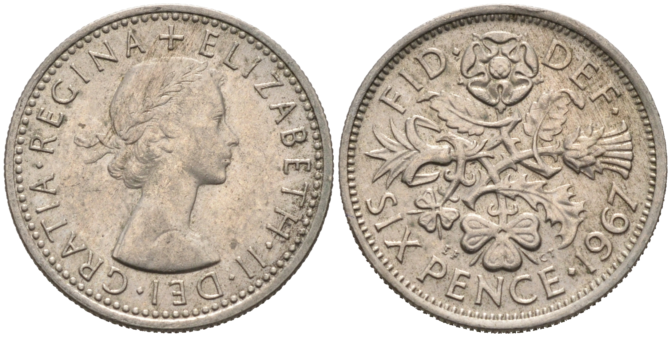 Великобритания 6 пенсов 1967 Елизавета II (1952-2022) KM 903, Spink 4149 медно-никель 75-1547