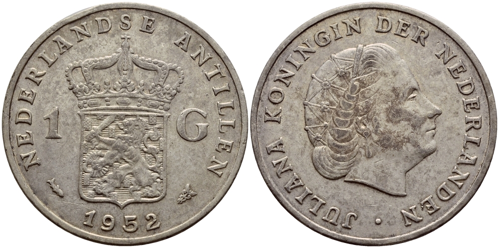 Нидерландские Антилы 1 гульден 1952 Юлиана (1948-1980) KM 2 серебро 4607-1034