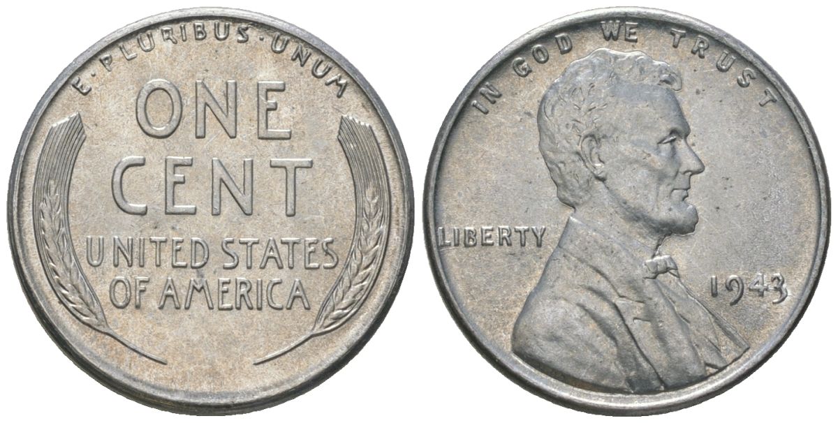 США 1 цент 1943 Авраам Линкольн KM 132 a сталь покрытая цинком aUNC 112-624