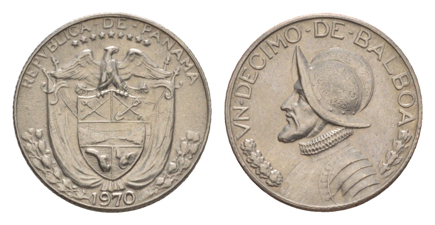 Панама 1/10 бальбоа (10 сентесимо) 1970 KM 10 медь плакированная медно-никелем 4644-137