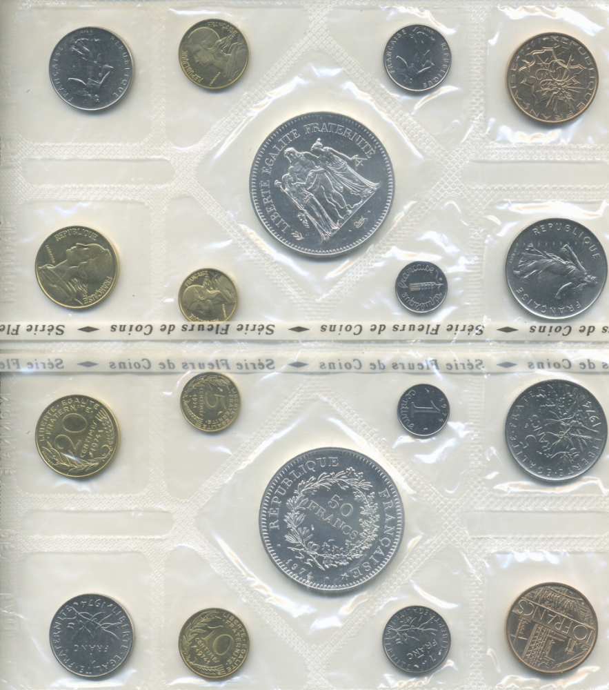 Франция набор из 9 монет 1974 в оригинальной запайке KM SS 11 серебро UNC 3-4-2-04