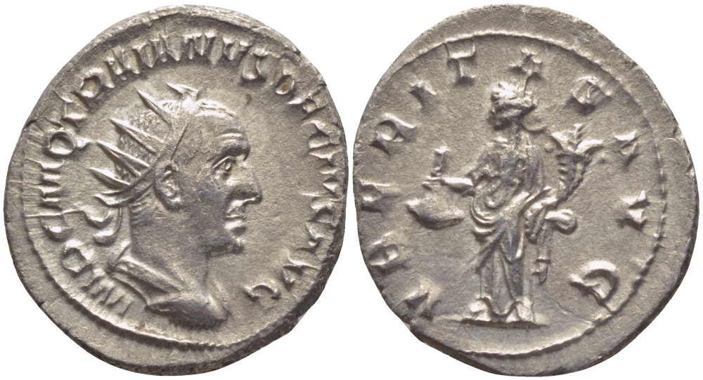 Римская Империя антониниан 249 - 251 Траян Деций, VBERITAS AVG, Юберитата, персонификация Плодородия, Рим, Good Very fine RIC 28b серебро 1073-15-33