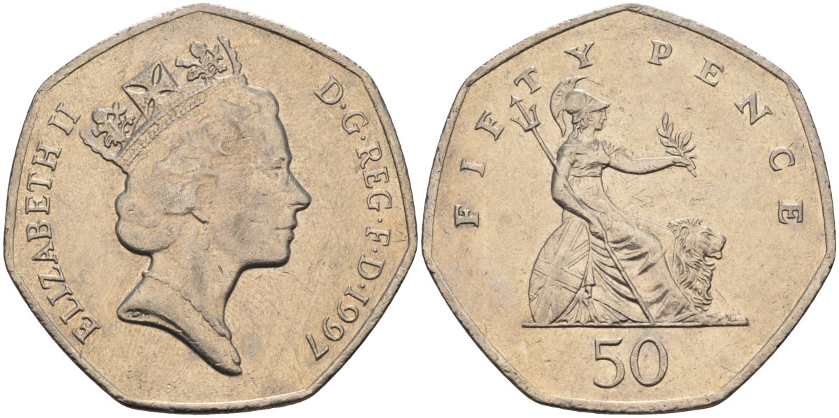 Великобритания 50 пенсов 1997 Елизавета II (1952-2022) KM 940.2, Spink 4351 (H7) медно-никель 4583-1246