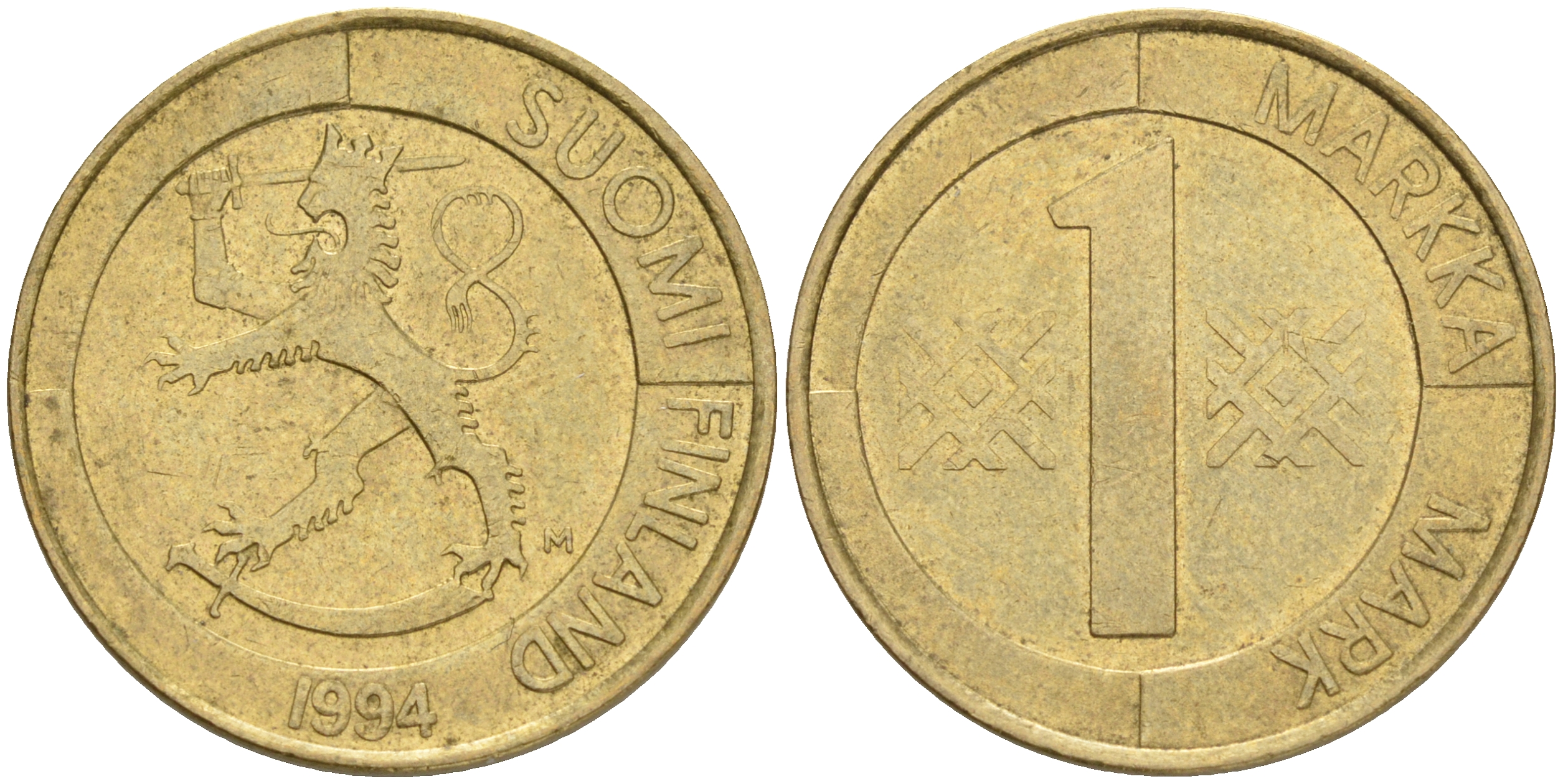 ФИНЛЯНДИЯ 1 МАРКА 1994 M KM 76 алюминиевая бронза 4556-533