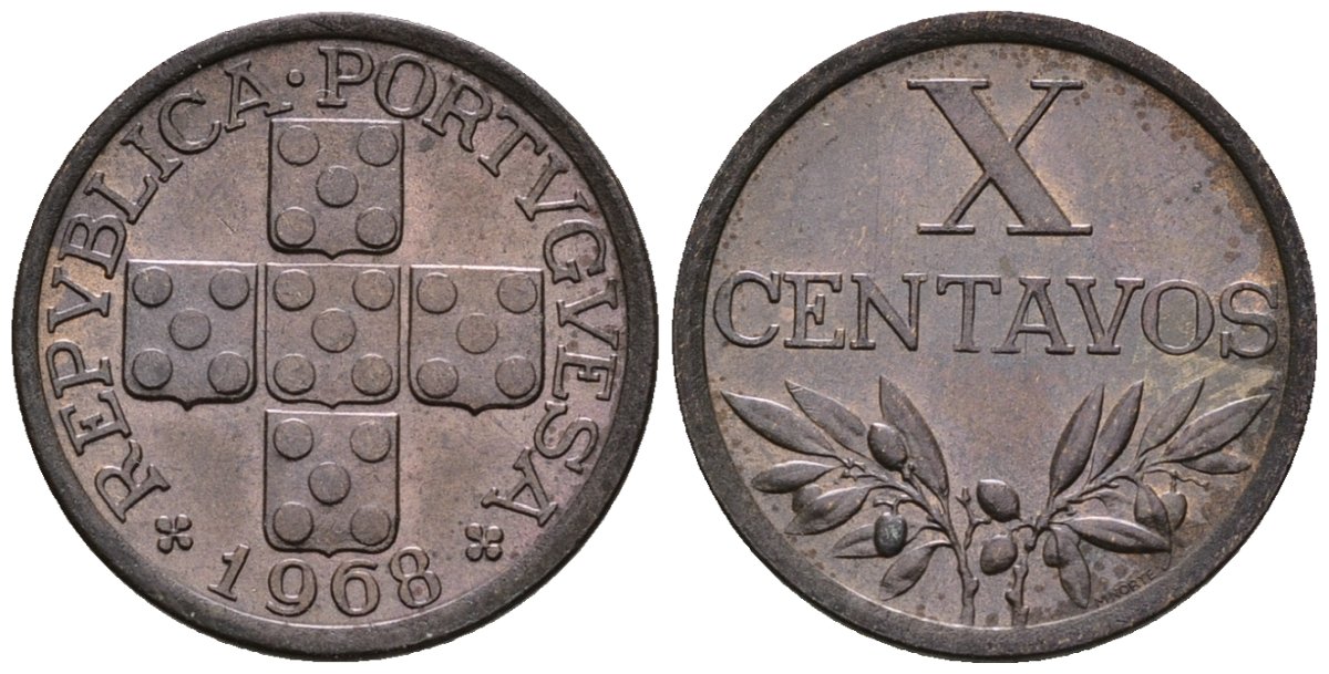 Португалия 10 сентаво 1968 KM 583 бронза 4147-557