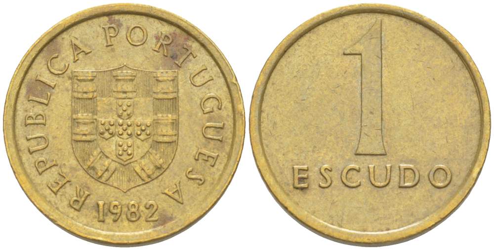 Португалия 1 эскудо 1982 KM 614 никель латунь 4523-1036