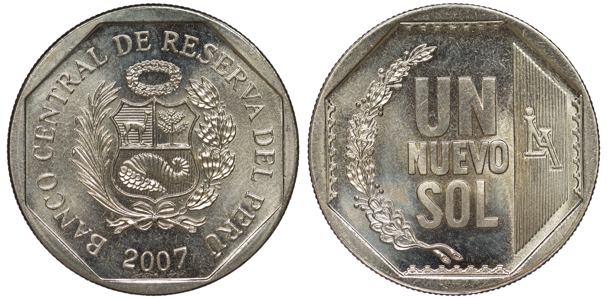 Перу 1 новый соль 2007 KM 308.4 медно-никель UNC 4605-224