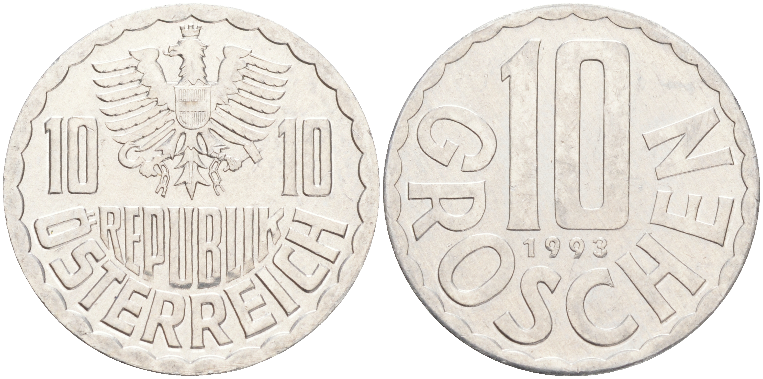 АВСТРИЯ 10 ГРОШЕЙ 1993 KM 2878 алюминий 4528-612