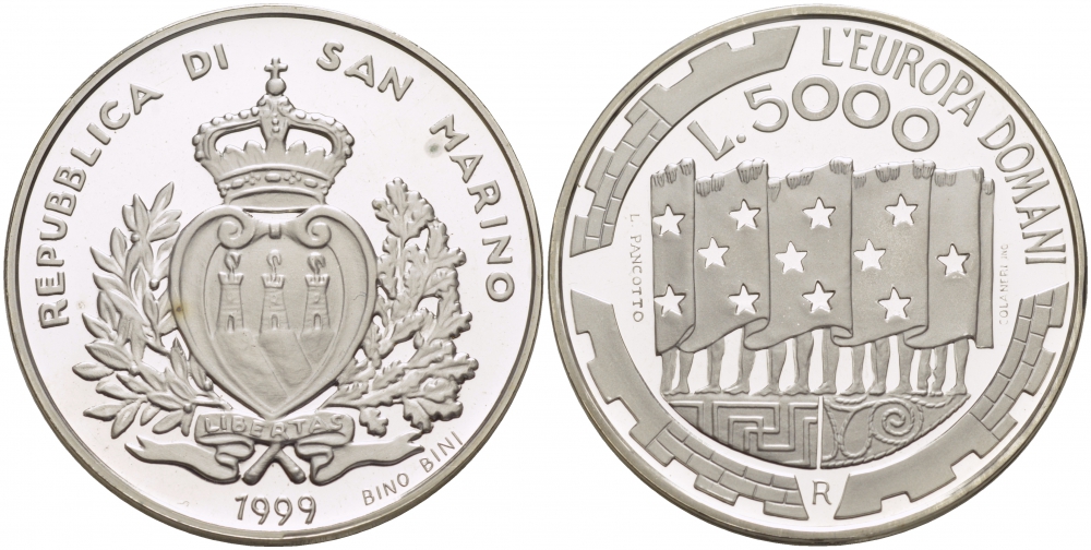 Сан-Марино 5000 лир 1999 Европа завтрашнего дня KM 410 серебро PROOF 1068-3-32