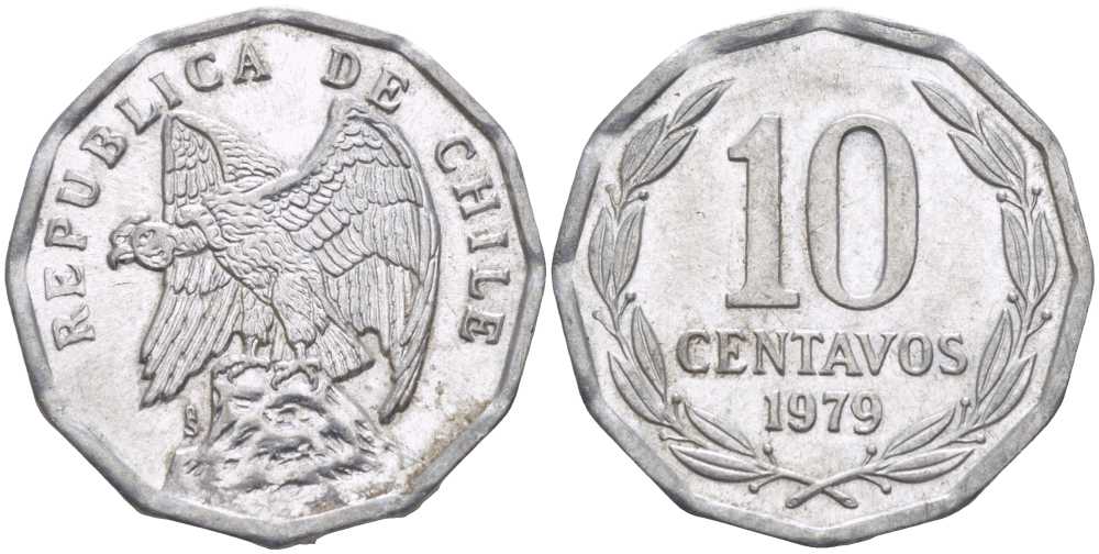 Чили 10 сентаво 1979 KM 205a алюминий 4402-434