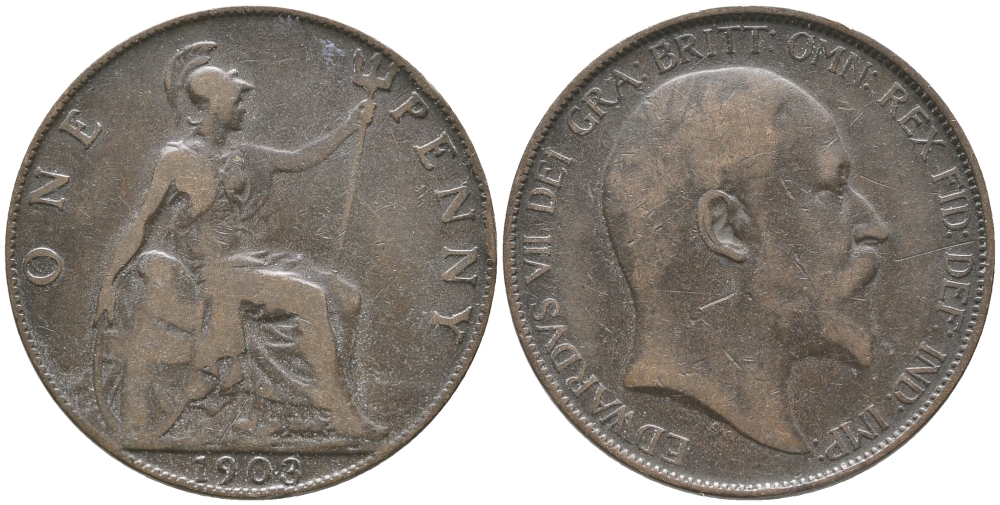 Великобритания 1 пенни 1903 Эдуард VII (1901-1910) KM 794.2, Spink 3990 бронза 32-441