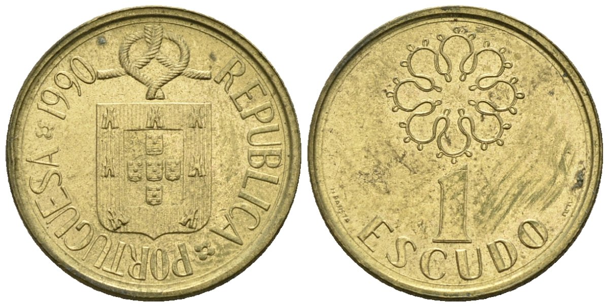 Португалия 1 эскудо 1990 KM 631 никель латунь 4147-626