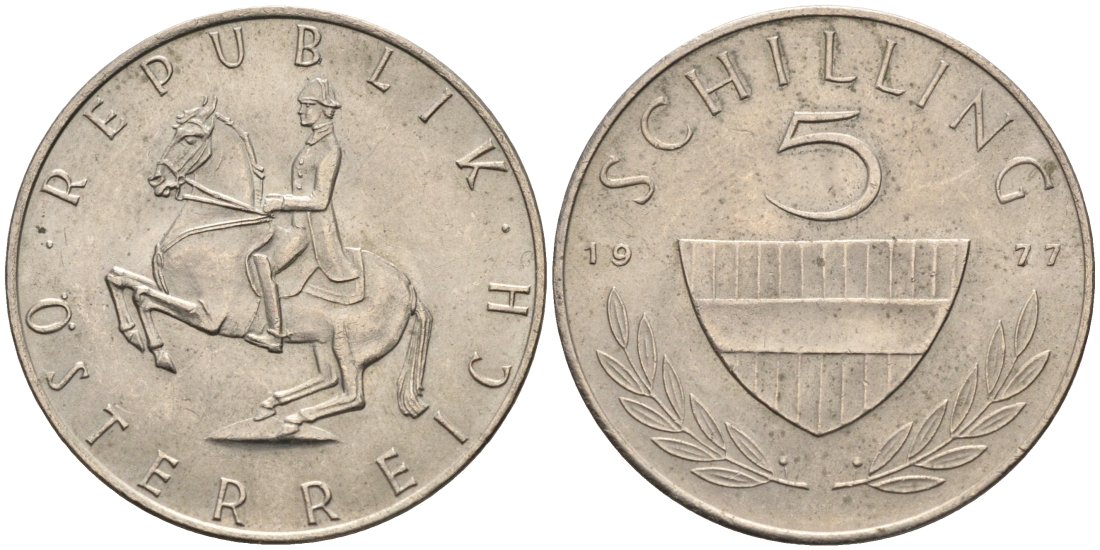 АВСТРИЯ 5 ШИЛЛИНГОВ 1977 КМ 2889а медно-никель 4573-321