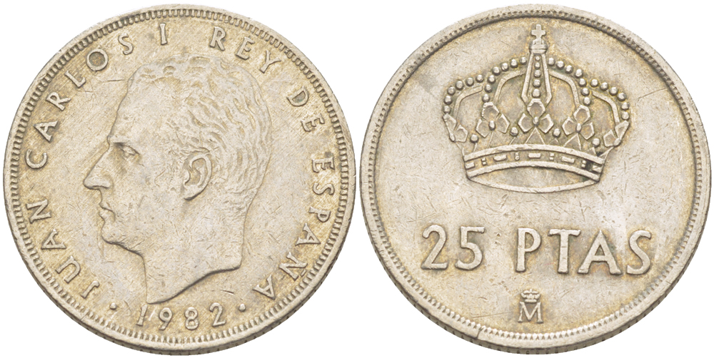 Испания 25 песет 1982 Хуан Карлос I (1975-2014) KM 824 медно-никель 216-724