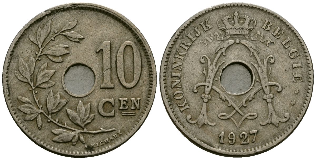 Бельгия 10 сантимов 1927 Belgie KM 86 медно-никель 4171-354