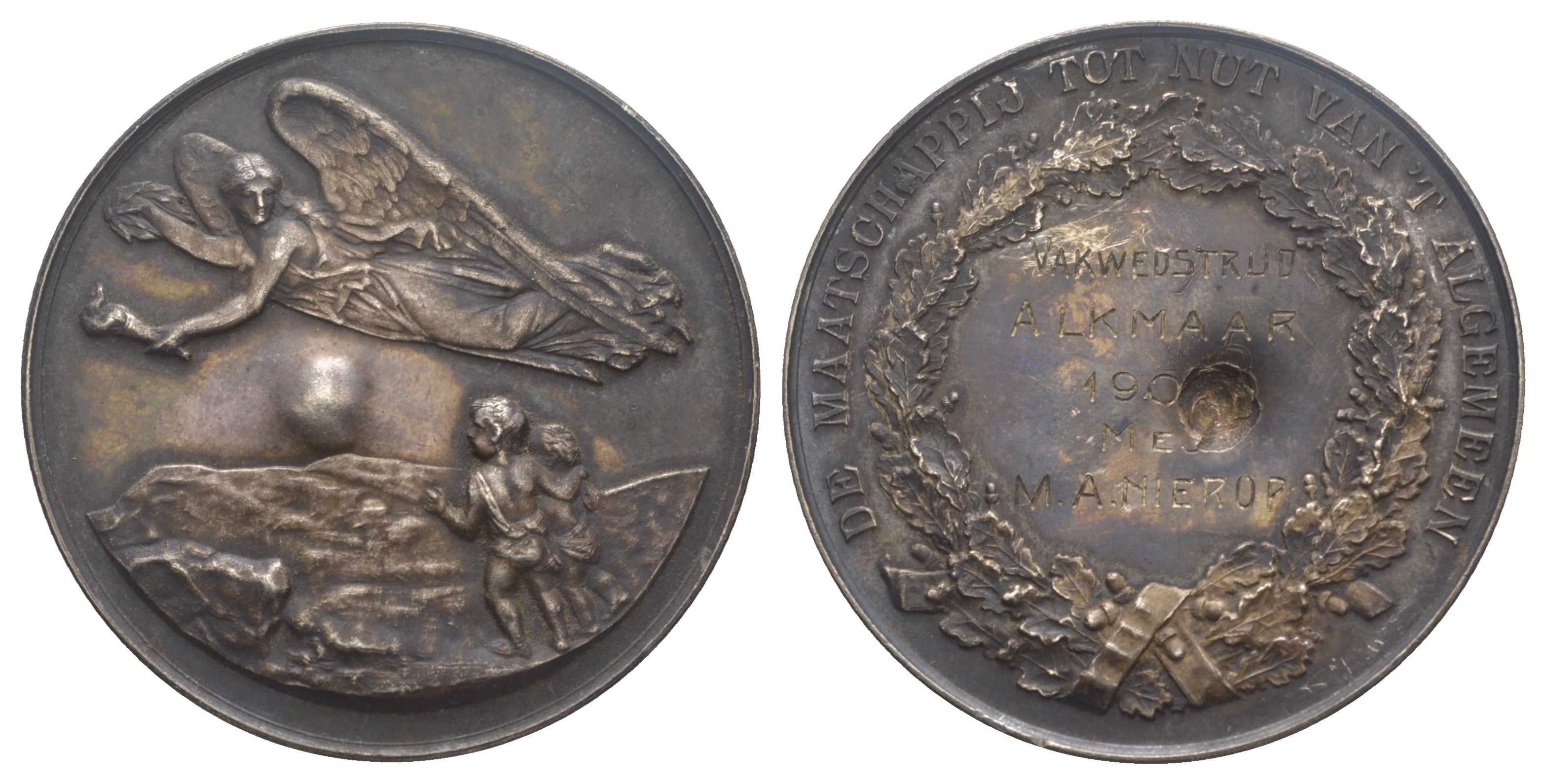 Нидерланды медаль "за работу на благо в обществе - специалист в Алкмаре" 1900 диаметр 50 мм, вес 35,68 гр  серебро 00-00