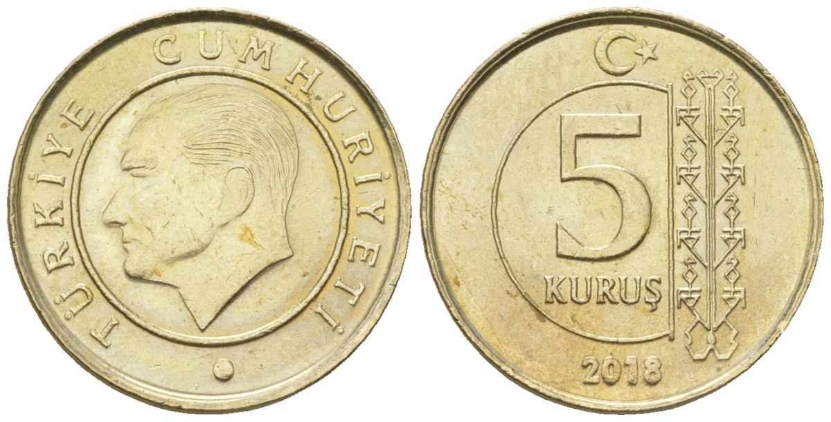 Турция 5 курушей 2018 KM 1240 медь цинк никель 4602-1051