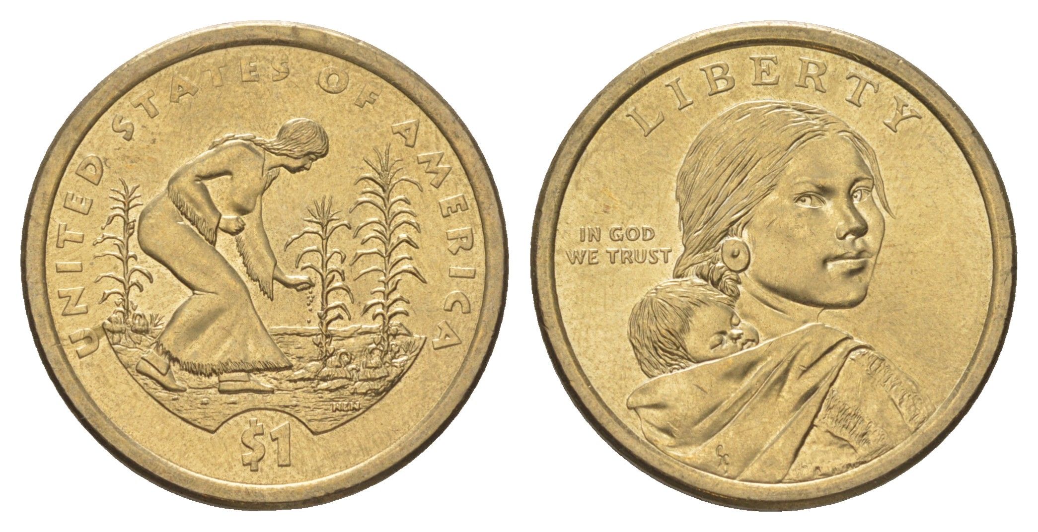 США 1 доллар 2009 D, Коренные Американцы - Посадка культур KM 467 медь с марганцево-латунным покрытием UNC 4629-251