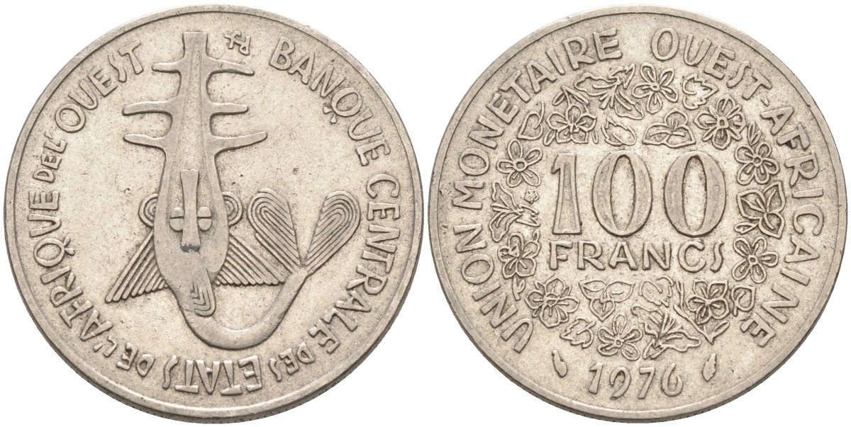 Валютный Союз стран Западной Африки 100 франков 1976 KM 4 никель 4575-1151