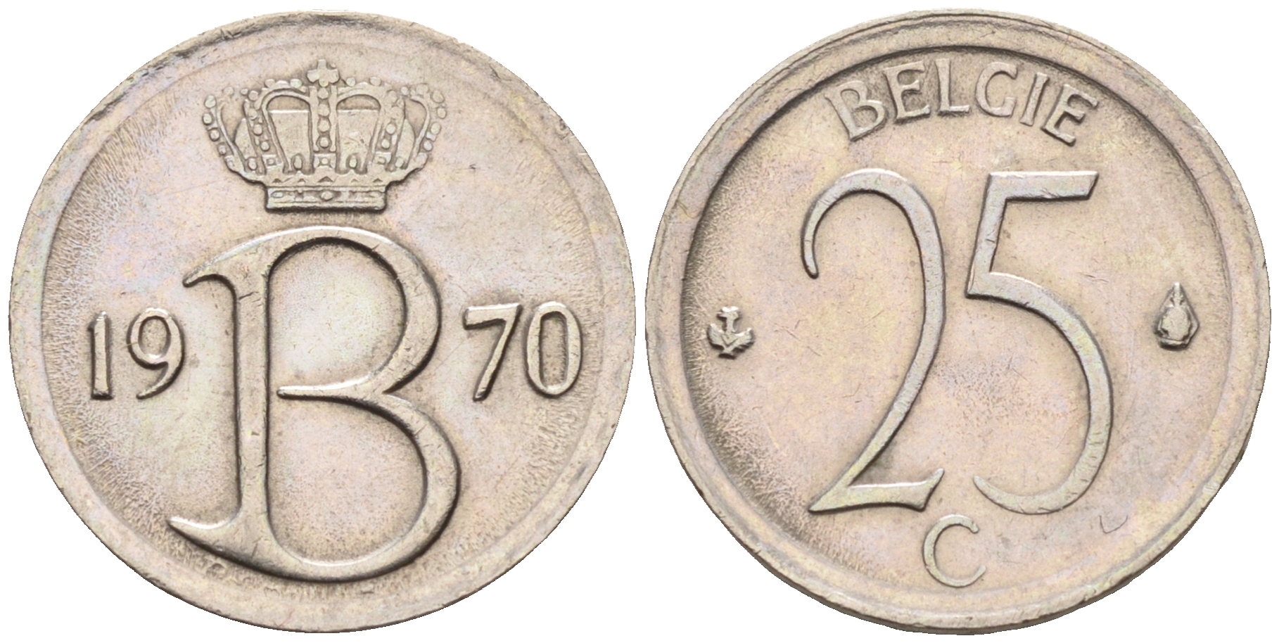 Бельгия 25 сантимов 1970 Belgie, Бодуэн I (1951-1993) KM 154.1 медно-никель 4588-466