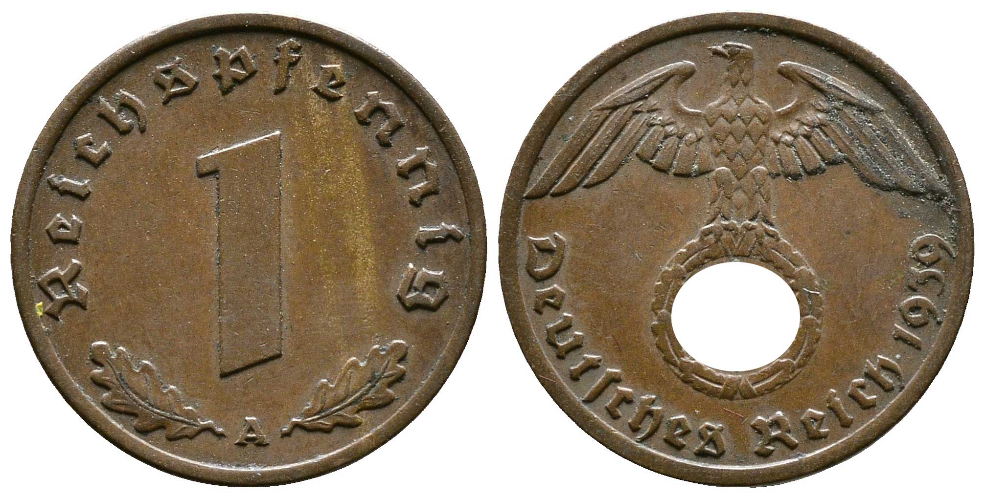 Германия 1 рейхспфенниг 1939 A KM 89, J. 361 бронза    220-338
