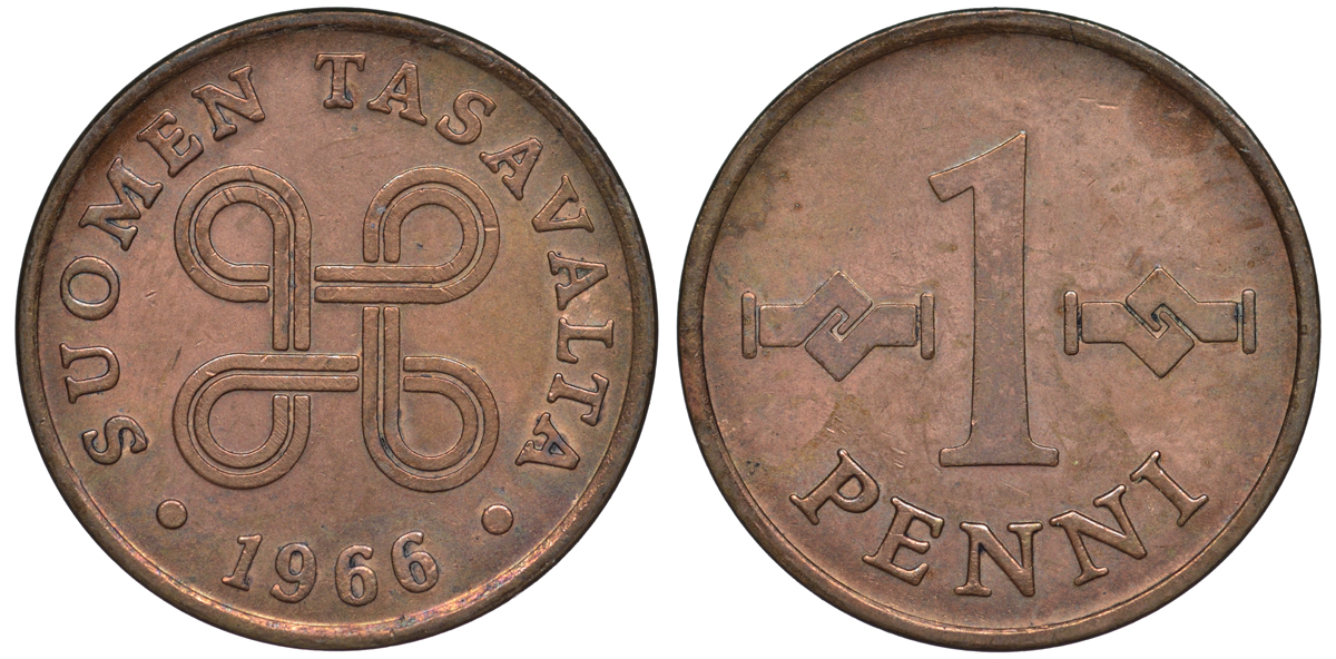 Финляндия 1 пенни 1966 KM 69 медь 3334-1028