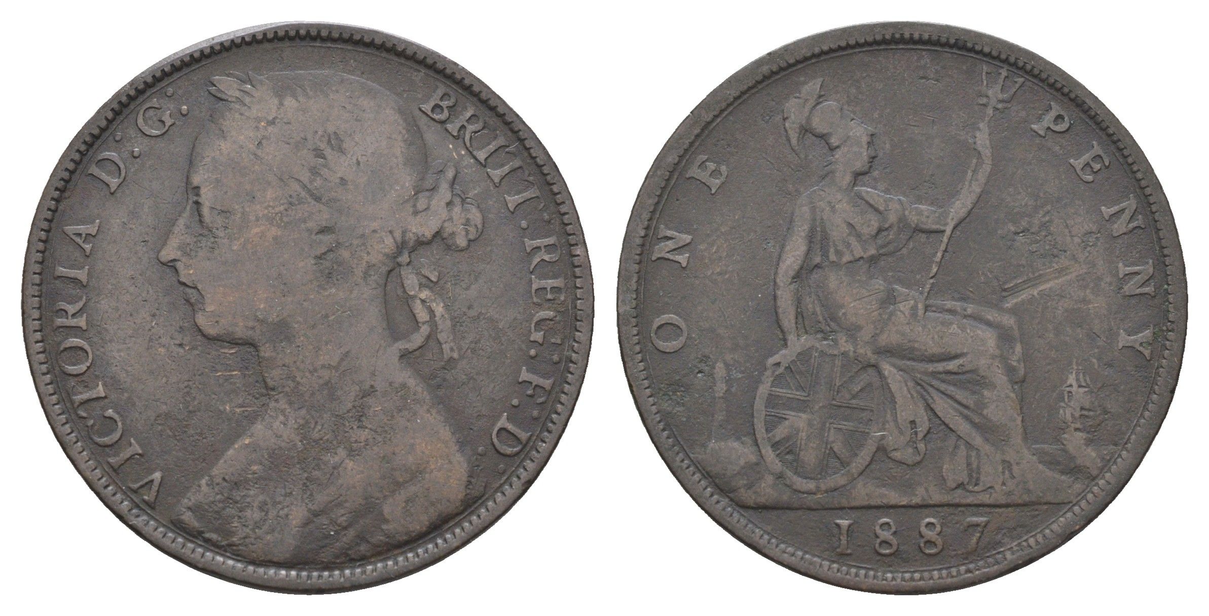 Великобритания 1 пенни 1887 Виктория (1837-1901) KM 755, Spink 3954 бронза 4661-411