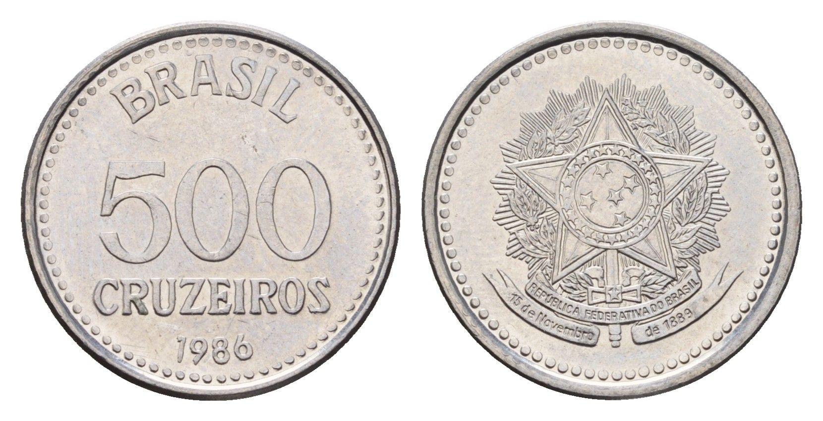 Бразилия 500 крузейро 1986 KM 597 нержавеющая сталь aUNC 4627-133