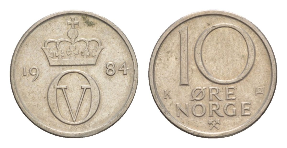 Норвегия 10 эре 1984 Улаф V (1957-1991) KM 416 медно-никель 4632-1169