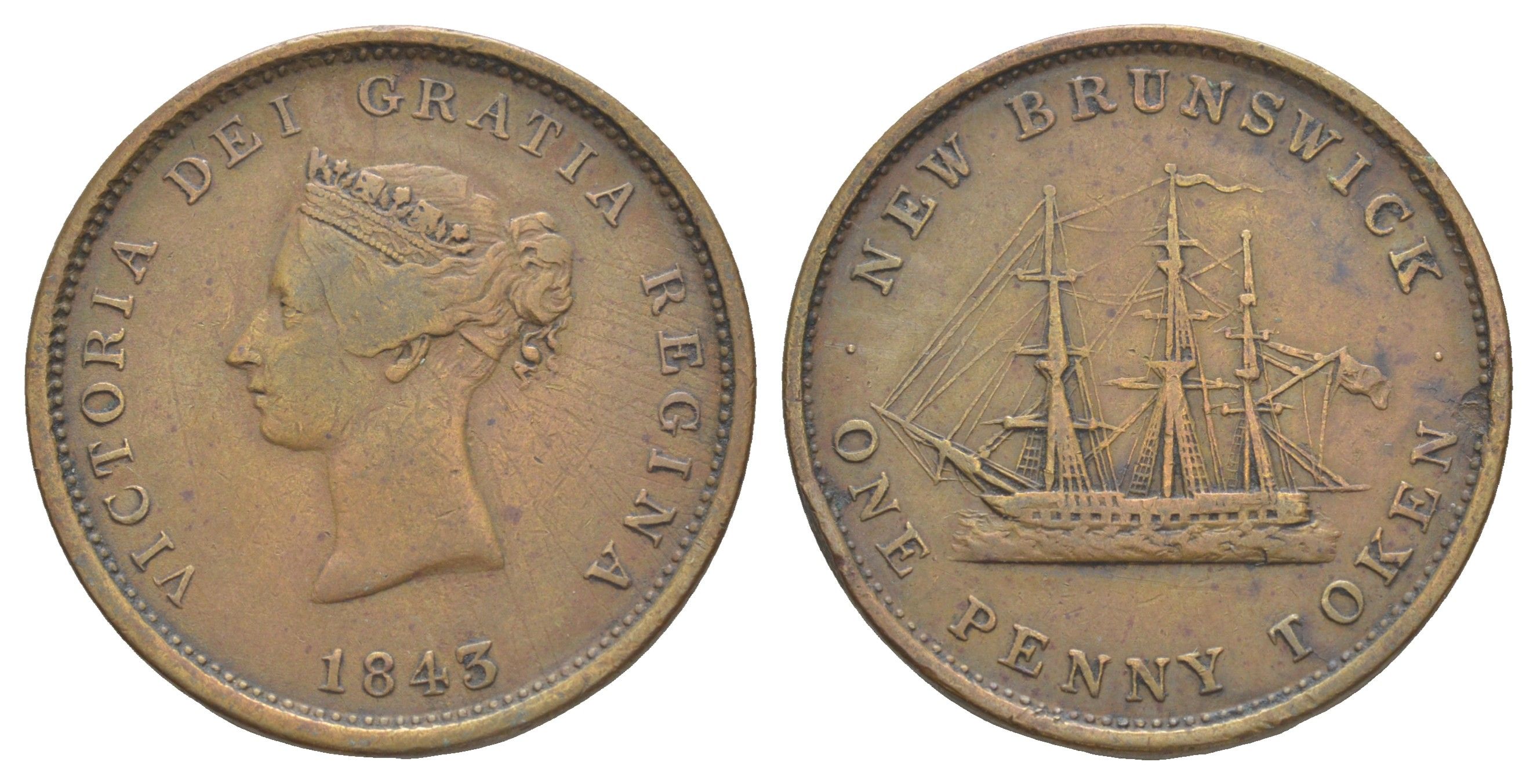 Канада, Нью-Брунсвик 1 пенни 1843 токен KM 2 медь 1521-923