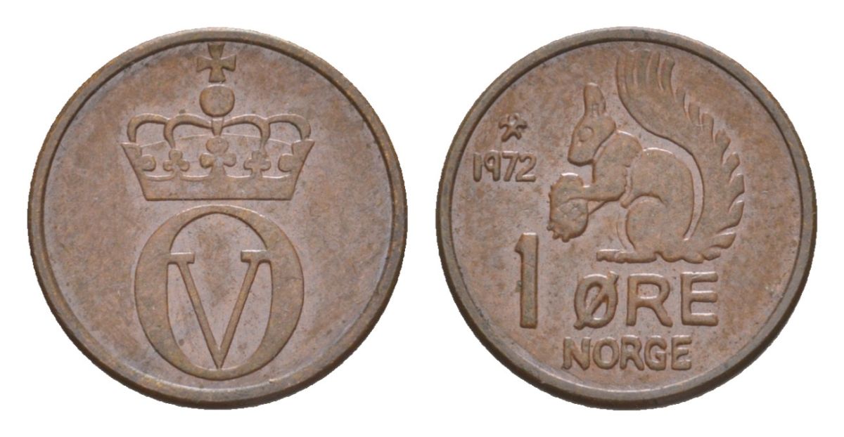 Норвегия 1 эре 1972 Улаф V (1957-1991) KM 403 бронза UNC 4632-1122