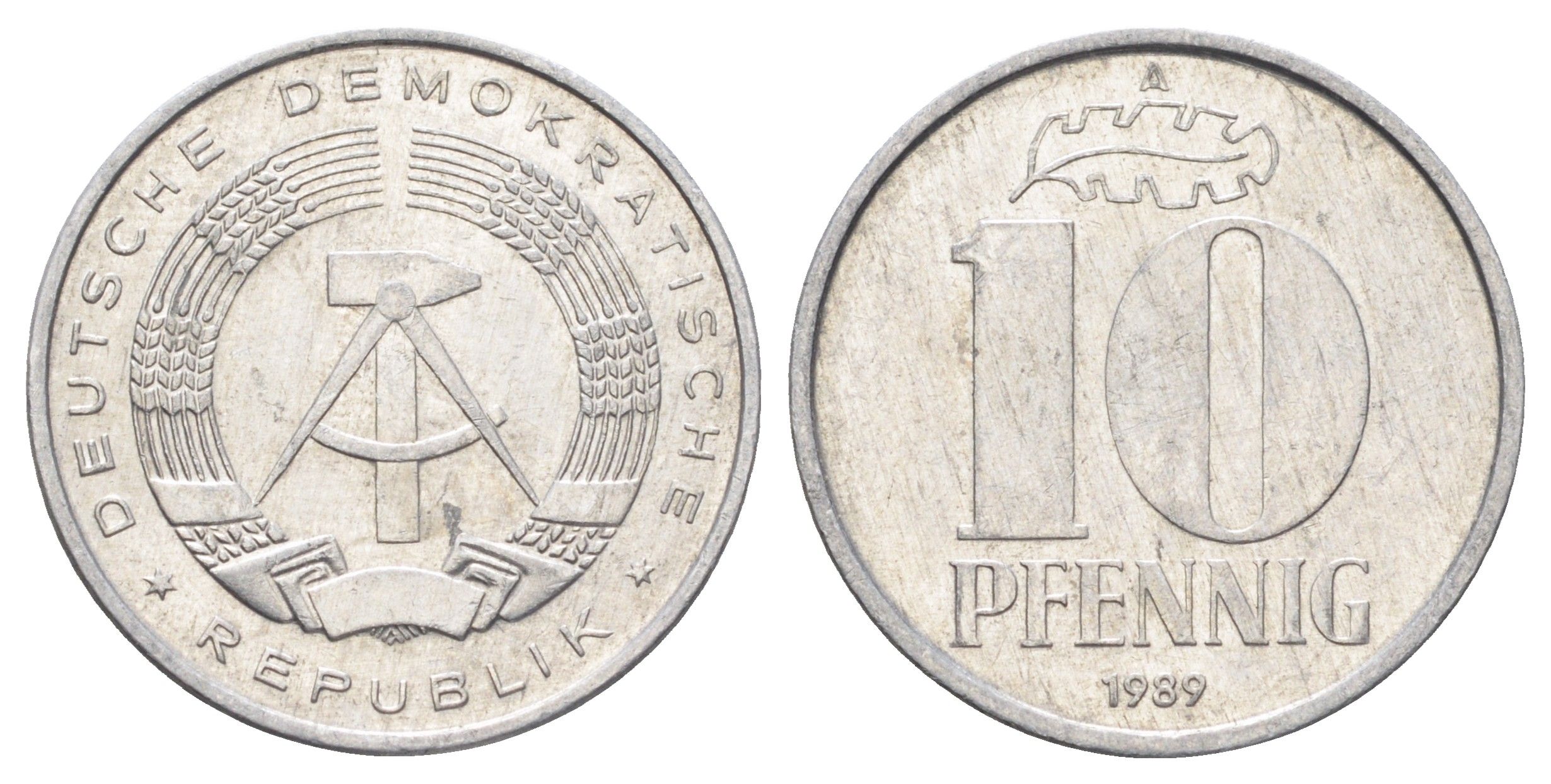 ГДР 10 пфеннигов 1989 A KM 10 алюминий 4697-628