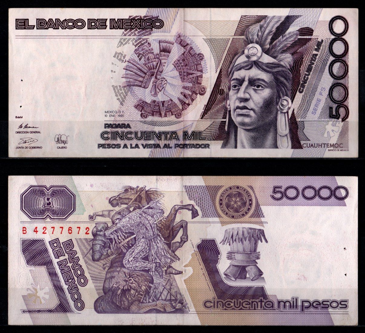 Мексика 50000 песо 1990 Pick 93 b бумага 7198-21-3-1