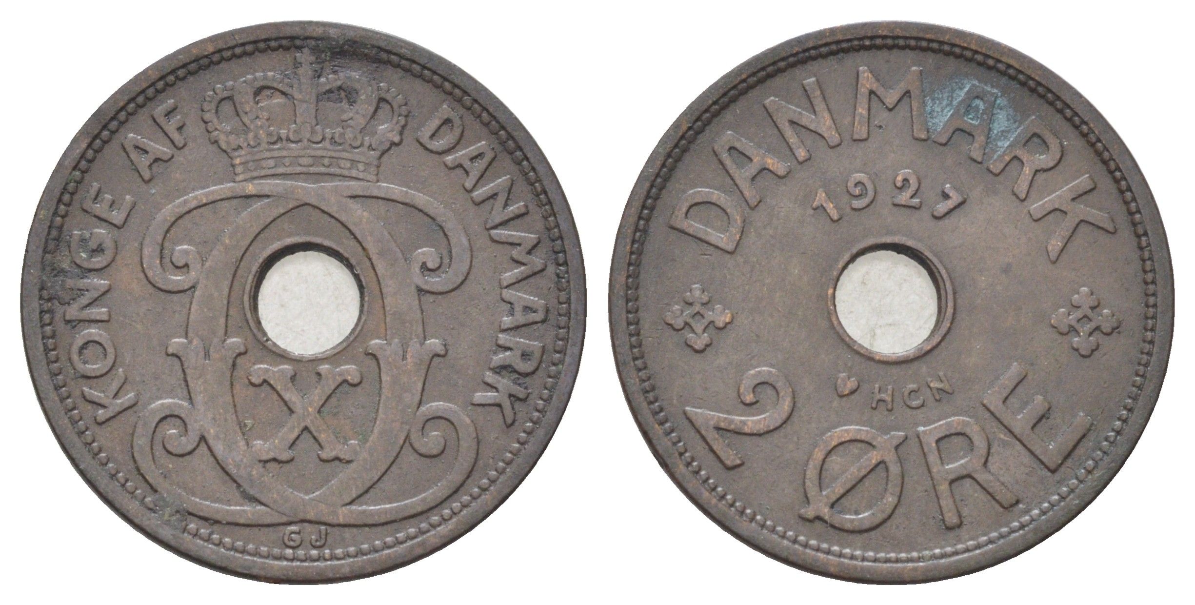 Дания 2 эре 1927 NCH, Кристиан X (1912-1947) KM 827 бронза 4701-645
