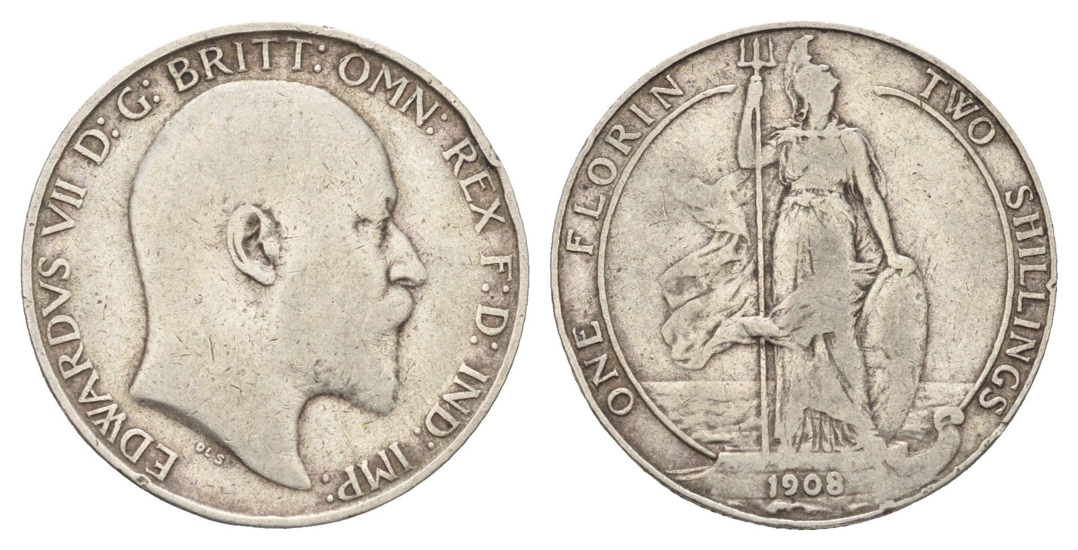 Великобритания 2 шиллинга (флорин) 1908 Эдуард VII (1901-1910) KM 801, Spink 3981 серебро 413-2743