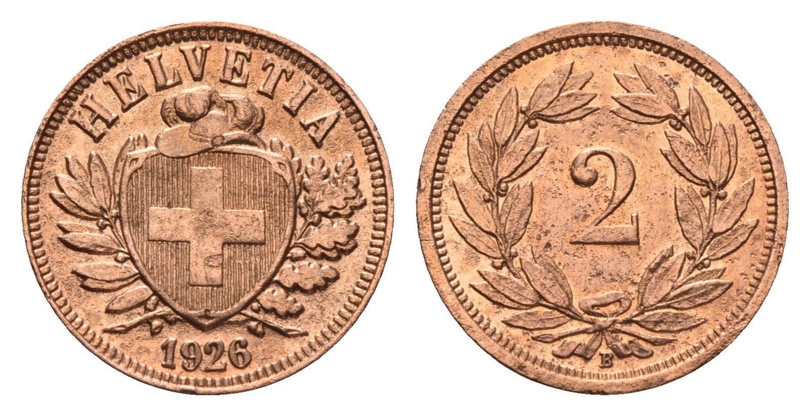 Швейцария 2 раппена 1926 B KM 4.2 бронза 46-829