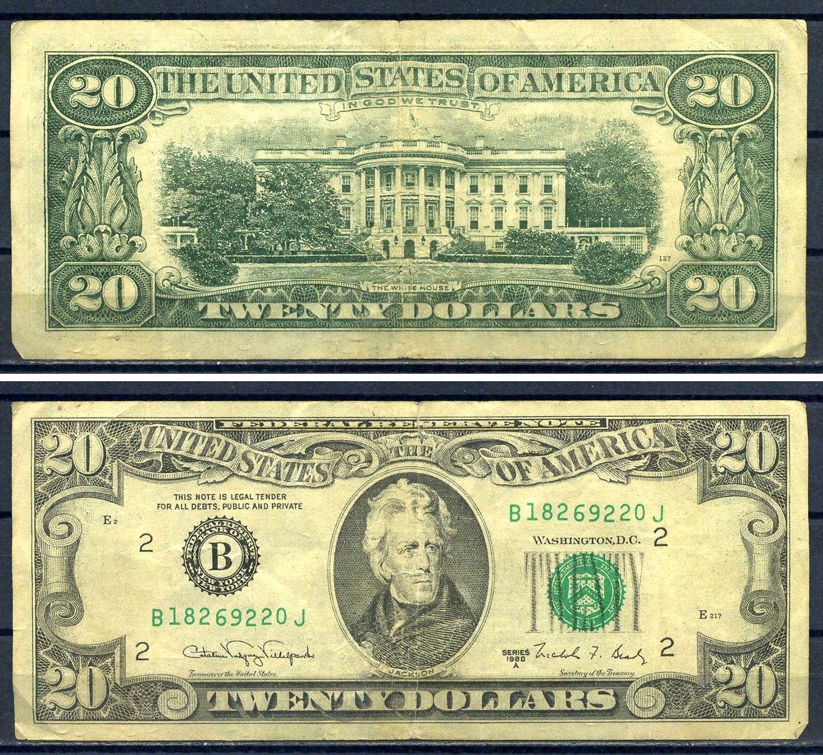 США 20 долларов 1988 B - New York NY Pick 438 бумага 7552-35-4-2