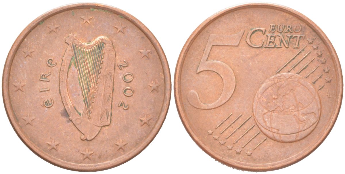 Ирландия 5 евроцентов 2002 KM 34 сталь плакированная медью 4614-732