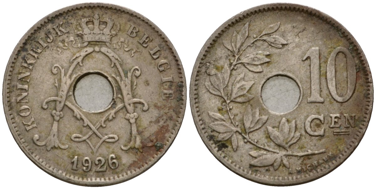 Бельгия 10 сантимов 1926 Belgie KM 86 медно-никель 26-1023