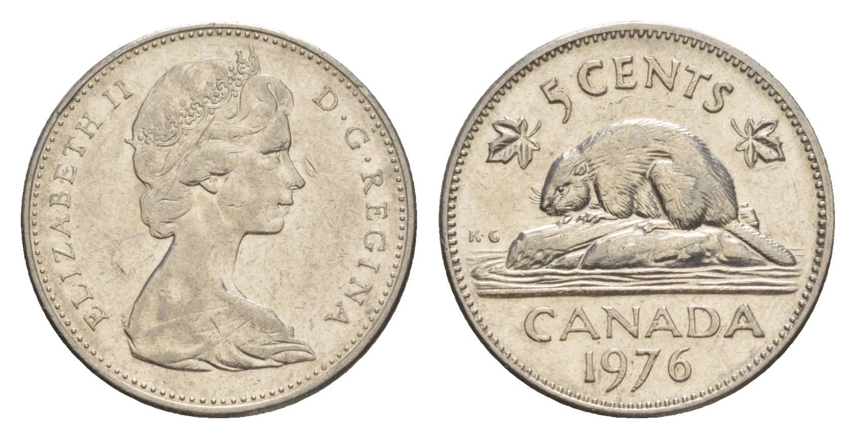 Канада 5 центов 1976 Елизавета II (1952-2022), бобр KM 60.1 никель 4639-463