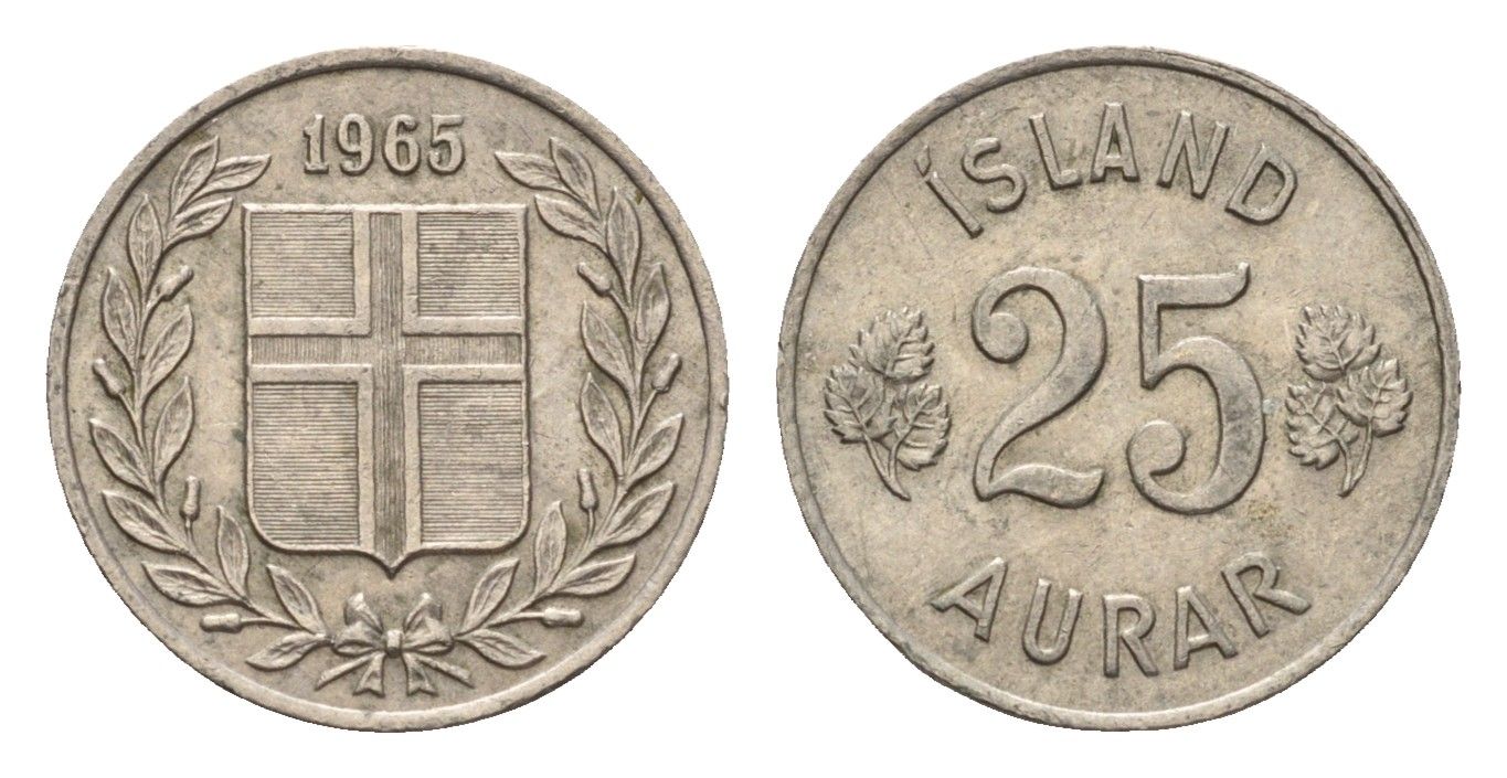 Исландия 25 эйре 1965 KM 11 медно-никель 4690-638
