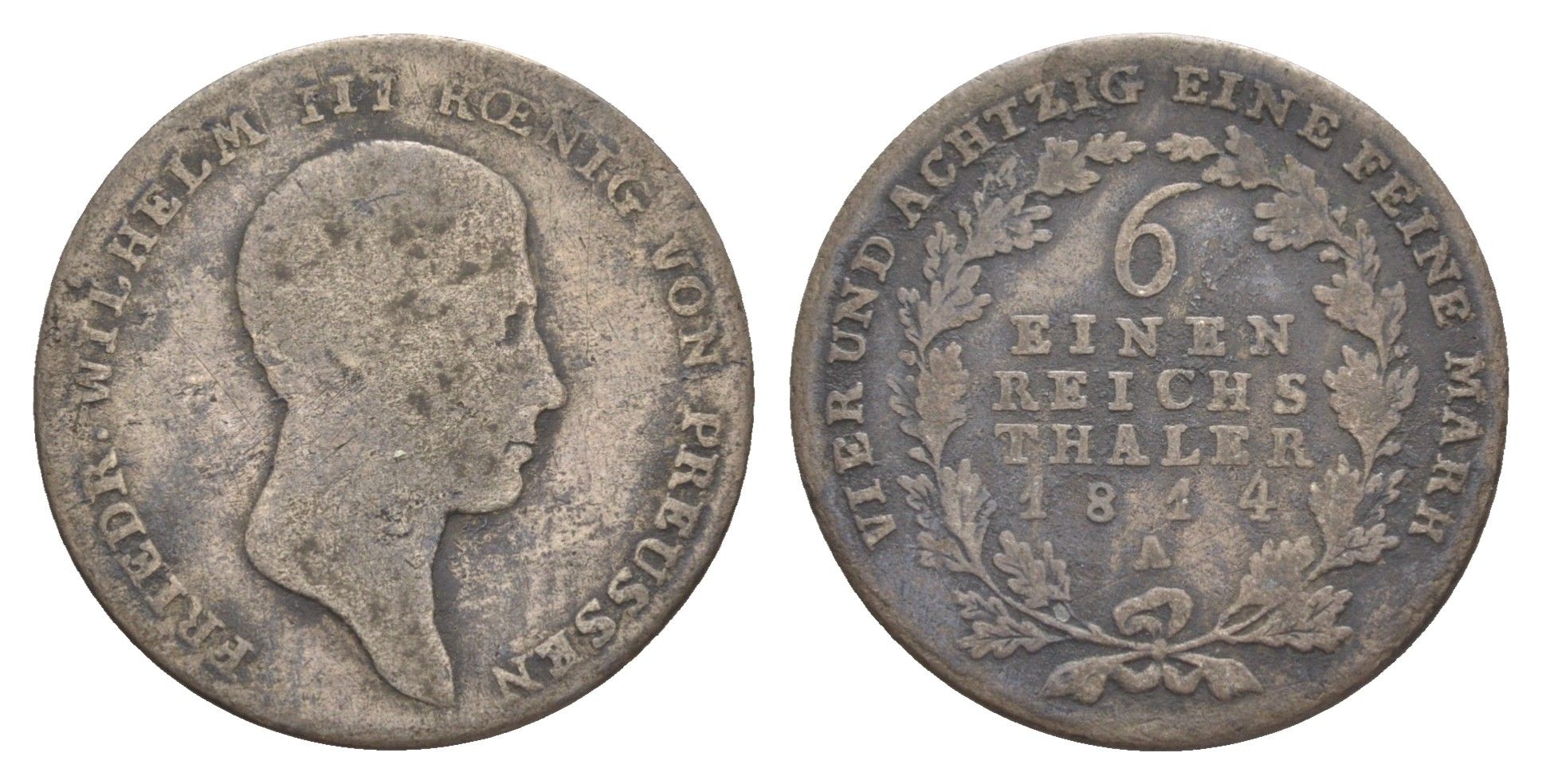 Пруссия 1/6 рейхсталера 1814 A, Фридрих Вильгельм III (1797-1840) KM 385 серебро 4619-154