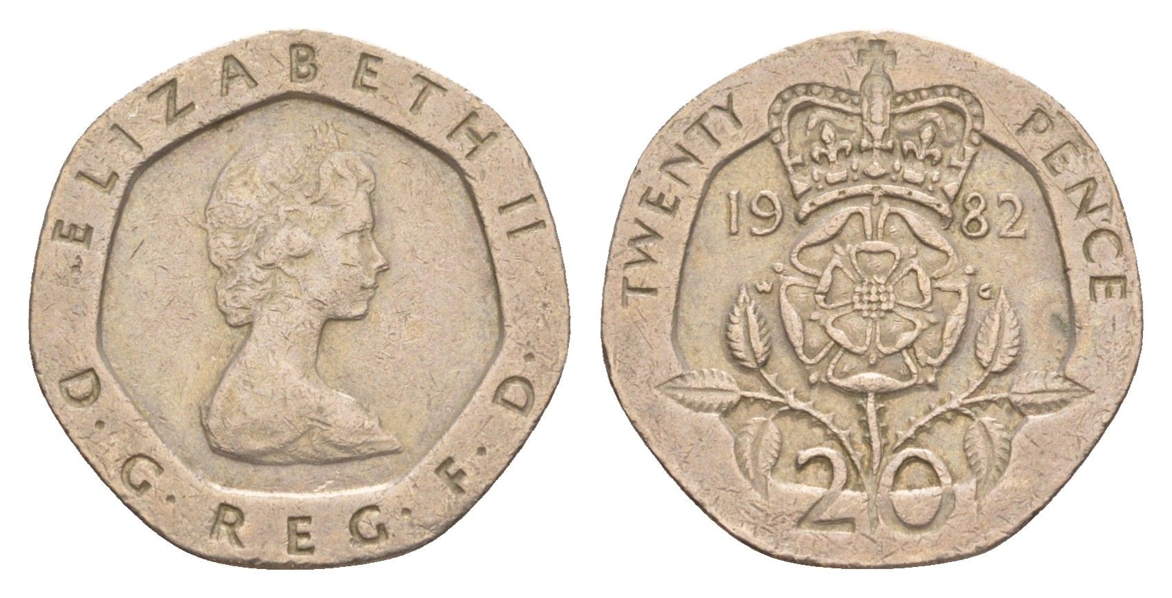 Великобритания 20 пенсов 1982 Елизавета II (1952-2022) KM 931, Spink 4230 (G1) медно-никель 4639-835