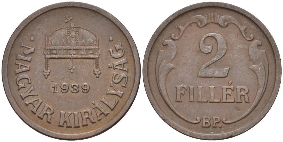 Венгрия 2 филлера 1939 BP KM 506 бронза 4115-1211